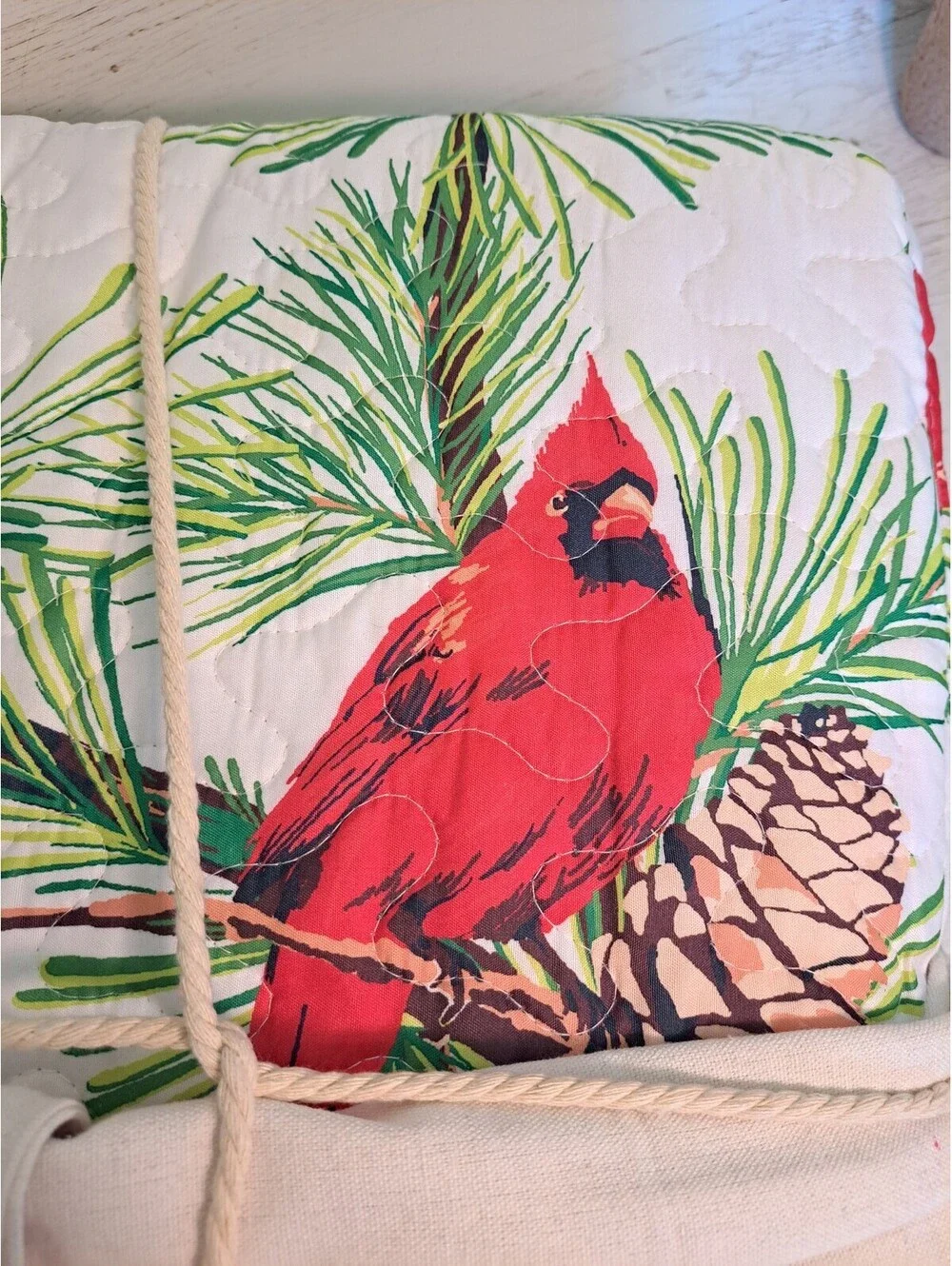 Cardinal Bird Pine Cones Tree 3 Piece Winter Seasonal Farmhouse King Quit Rustic